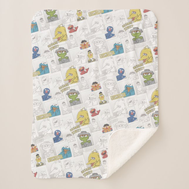 Sesame StreetVintage Comic Pattern Sherpa Blanket (Front)