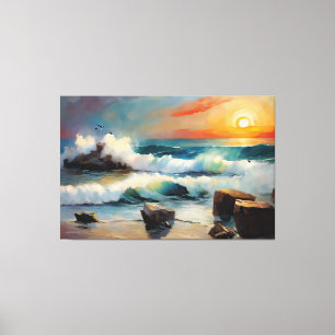 SESCP_25_0005 Seascape Seagulls Art Canvas Print