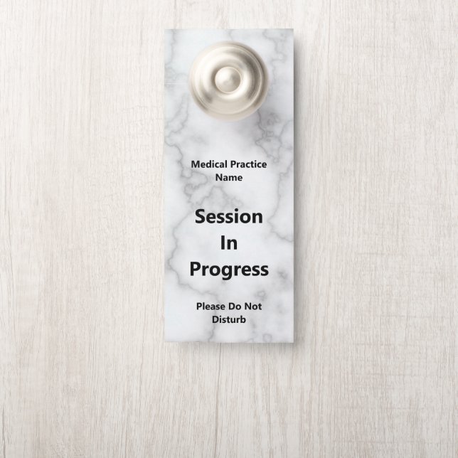 Session In Progress Faux White Marble Black Text Door Hanger (On Knob)