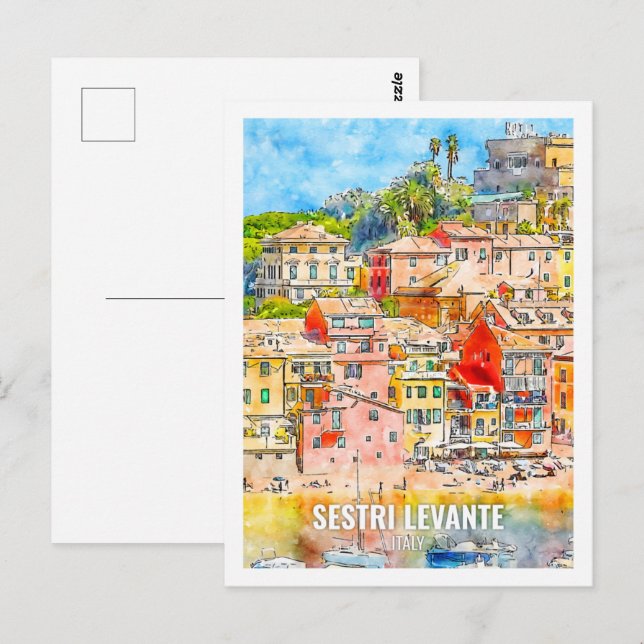 Sestri Levante Italy Famous Travel Watercolor Postcard (Front/Back)