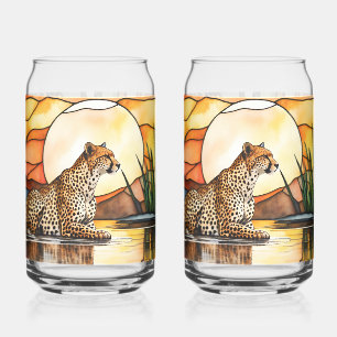 Set 0f 2 Stained-Glass style Cheetah  Can Glass