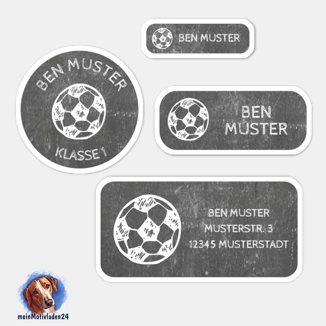 Set - 24 name sticker football board | (Namensaufkleber Set für Fußball Tafel - Kreide - Design - 24 teilig, personalisierbar )