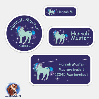 Set - 24 name stickers Fantasy Einhorn blue |