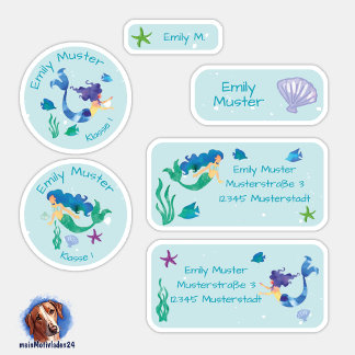 Set 24 name stickers Mermaid |