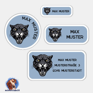 Set - 24 Namensaufkleber Panther grau