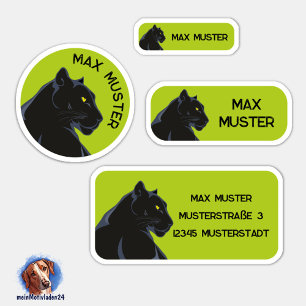 Set - 24 Namensaufkleber Schwarzer Panther grün