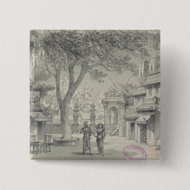 Set Design for Act II of the opera 'Lakme' 15 Cm Square Badge (Front)