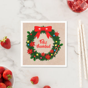 Set Feliz Navidad Merry Christmas Wreath Cocktail Napkin