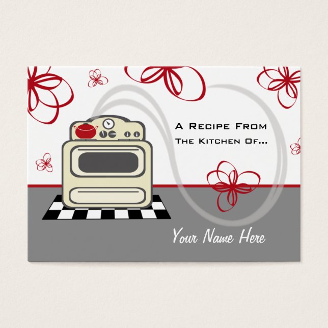 Set Of 100 Recipe Cards - Retro Stove Red Kitchen (Front)