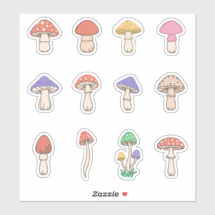 Set of 12 Classic Cute Doodle Mushrooms