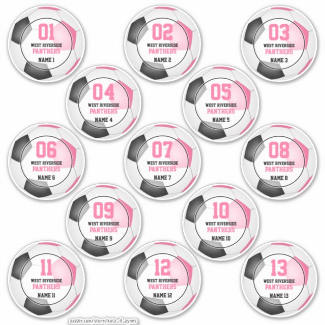 Set of 13 girls pink black soccer team spirit (Front)