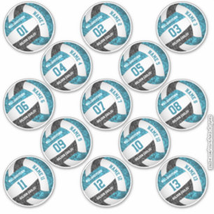 set of 13 girly teal black volleyball player names