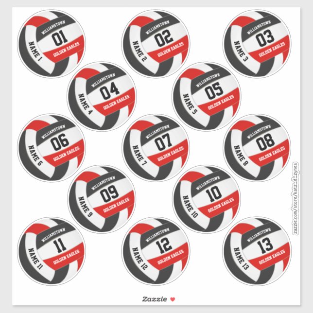 Set of 13 red black team colours volleyball (Sheet)