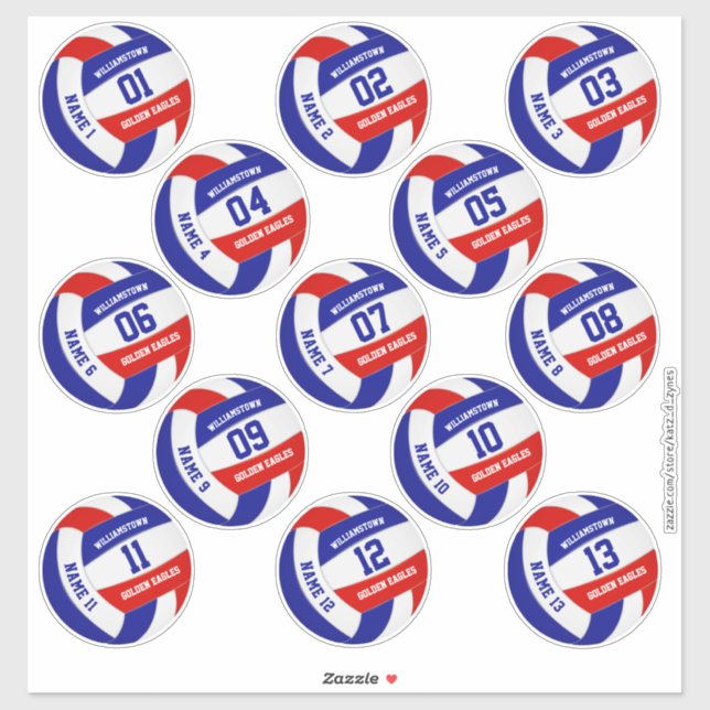 Set of 13 red white blue team colours volleyball (Sheet)