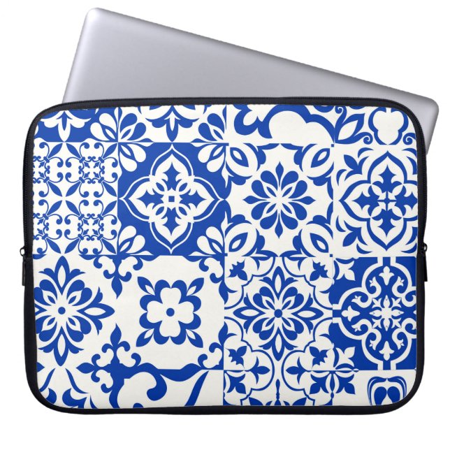 Set of 16 tiles Azulejos in blue,  white. Original Laptop Sleeve (Front)