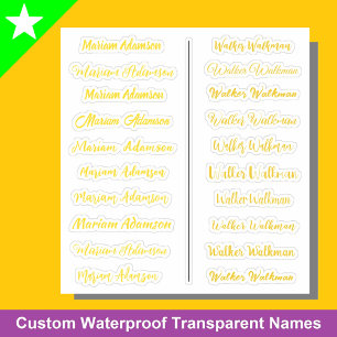 (Set of 20) Gold Transparent Simple Name Stickers