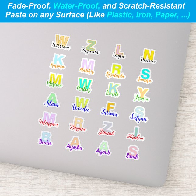 (Set of 24) Modern Monogrammed Names | Waterproof  (monogram name stickers
)