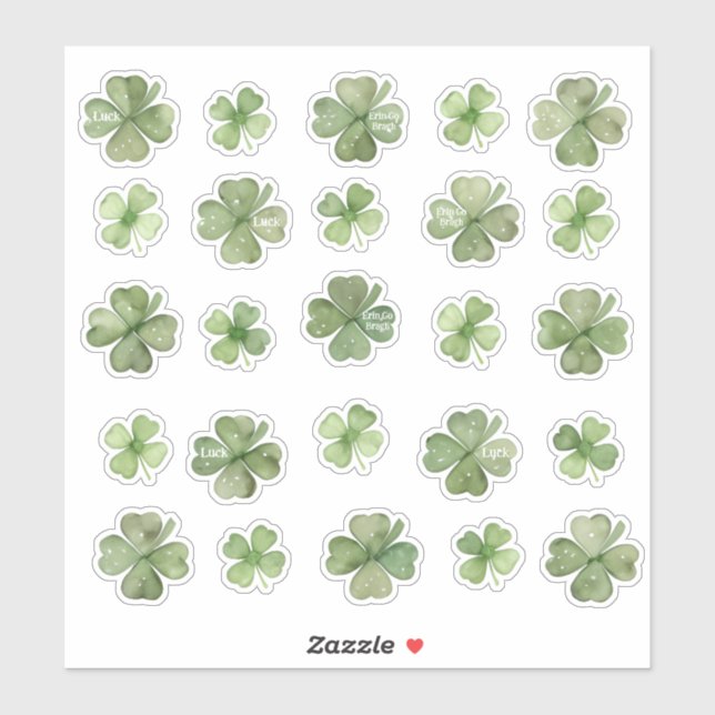Set of 25 Watercolor Shamrock Vinyl Stickers (Sheet)