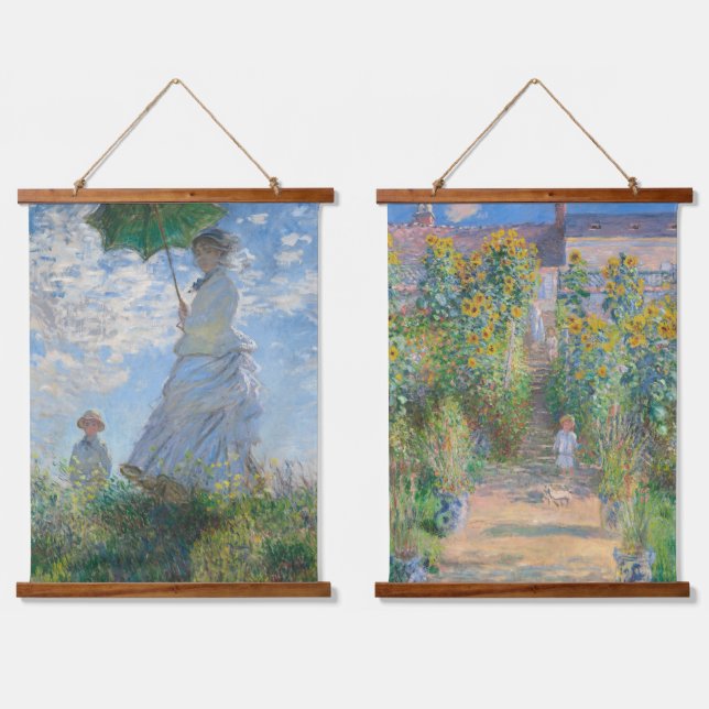 Set of 2 Famous Old Claude Monet Paintings Wall Hanging Tapestry (Double)