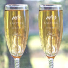 Set of 2 Romantic Engraved Glass Champagne Flutes