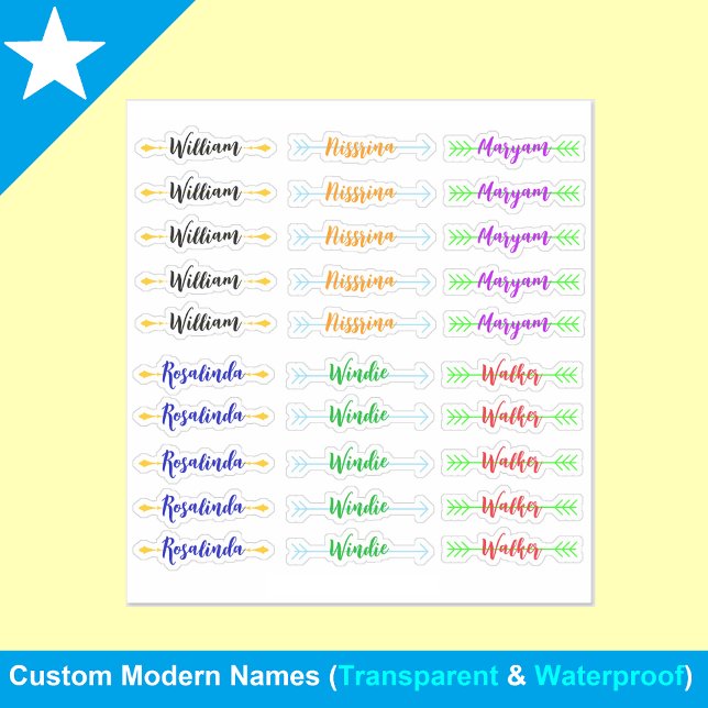 (Set of 30) Unique Colourful Calligraphy Name (Colorful Calligraphy name vinyl sticker tags)