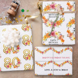 Set of 3 80th Birthday and Any Age Colourful Flora Wrapping Paper Sheet<br><div class="desc">Set of 3 Birthday wrapping papers with 3 different designs. One is 80th Birthday gift wrap with a pattern of gold number 80 decorated with pretty flowers. The other two sheets can be personalised for any age and feature feminine and elegant floral designs with colourful watercolor flower arrangements in shades...</div>