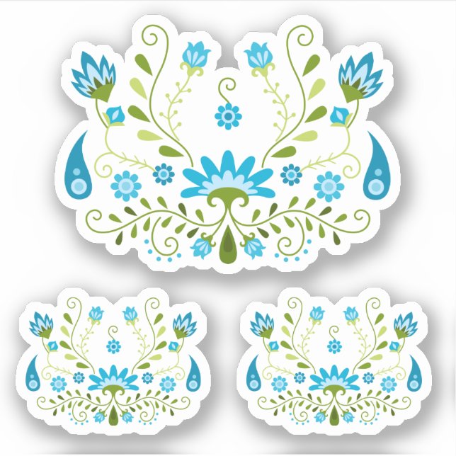 Set of 3 Blue Traditional Mexican Floral (Front)