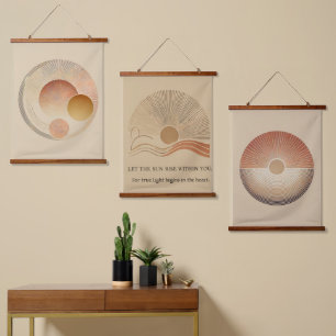 Set of 3 Geometric Sun Wooden Wall Tapestries