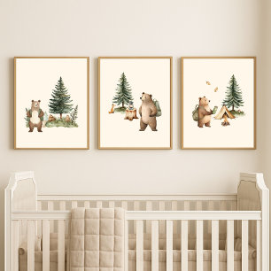 Set of 3 One Happy Camper Bear Nursery Wall Art