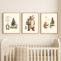 Set of 3 One Happy Camper Bear Nursery Wall Art