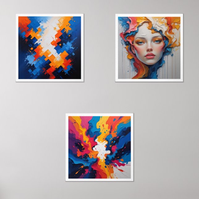 Set of 3 Paint Splatter Maximalist Art Prints (Front)
