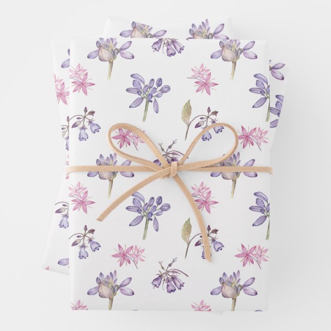 Set of 3 Pretty English Wildflower Garden Gift Wrapping Paper Sheet (In situ)