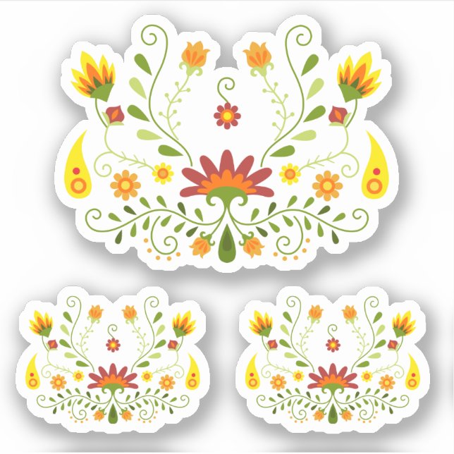 Set of 3 Red Traditional Mexican Floral Custom-Cut (Front)
