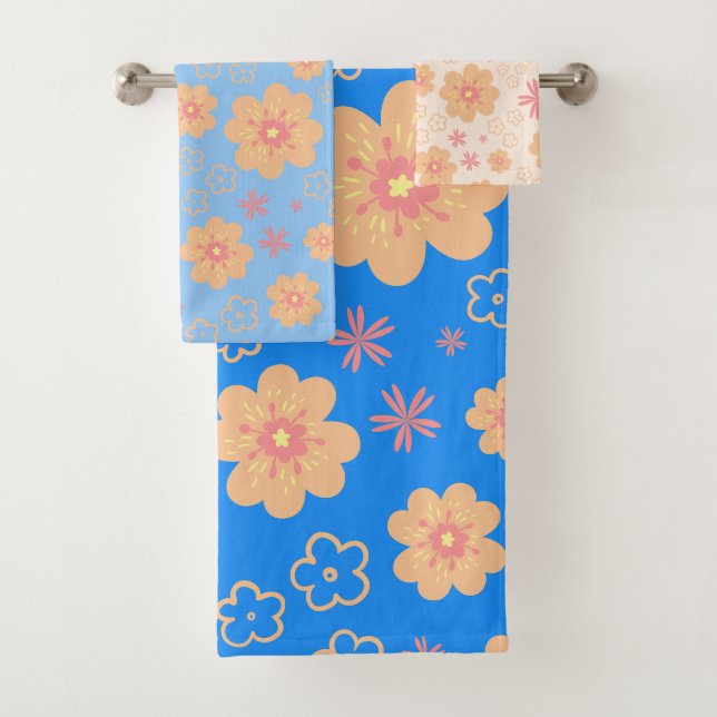 Set of 3 Retro Floral Pattern Towel Set (Insitu)