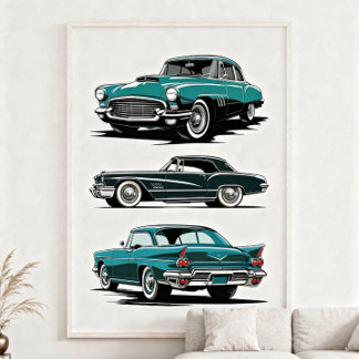 Set of 3 vintage cars. poster