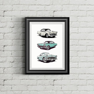 Set of 3 vintage cars. poster