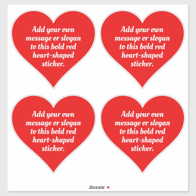 Set of 4 Bold Red Heart Shapes with Text. (Sheet)