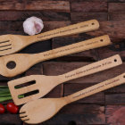 Set of 4 Engraved Bamboo Wood Kitchen Utensils
