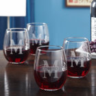 Set of 4 Oakmont Engraved Stemless Wine Glasses