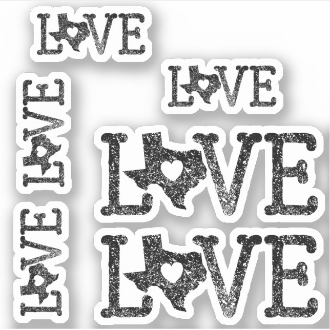 Set of 6 Black Distressed Texas Love Custom-Cut (Front)