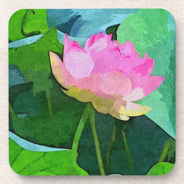 Set of 6 Cork Back Coasters Pink Lotus Abstract (Front)