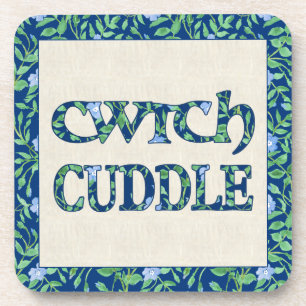Set of 6 Cork Coasters with Welsh Cwtch and Cuddle
