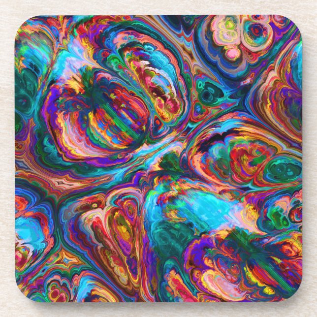 Set of 6 drink coasters Retro abstract colourful (Front)