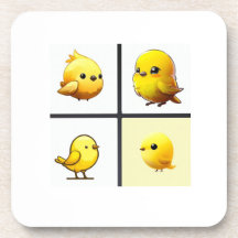 Set of 6 durable coasters design small yellow bird