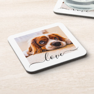 Set of 6 Photo Template Love Text White Coaster