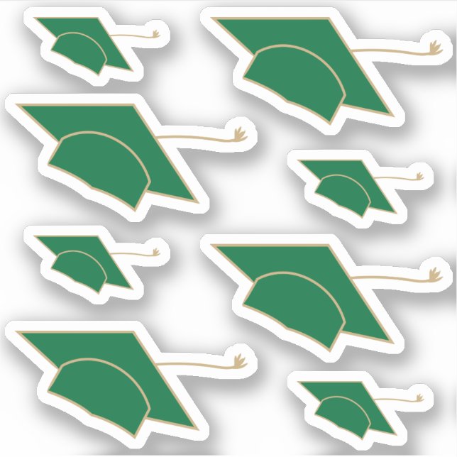 Set of 8 Green Graduation Caps Custom-Cut (Front)