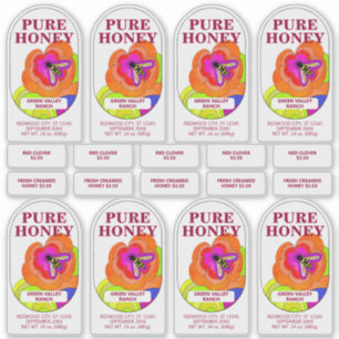 Set of 8 Pop Art Flower Transparent Honey Jar Food