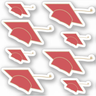 Set of 8 Red Graduation Caps Custom-Cut Stickers