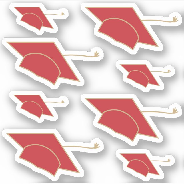 Set of 8 Red Graduation Caps Custom-Cut Stickers (Front)