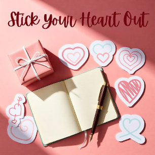 Set of 9 red, pink and blue hearts stickers